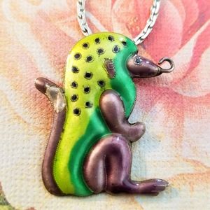 Vintage baboon necklace enamel sterling silver Chinese Export monkey